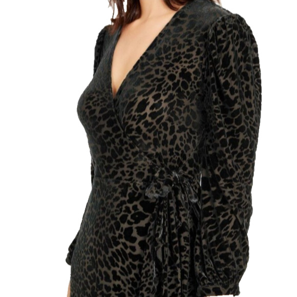 Calvin Klein Black‎ Sheer Leopard Velvet Burnout Wrap Dress Gothic Glam  8 - Picture 4 of 16